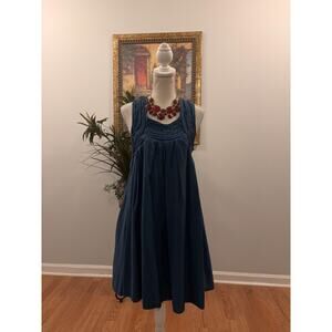 Zara Basic A-Line Dress Women Medium Blue Viscose Pleated Sleeveless Side Zipper